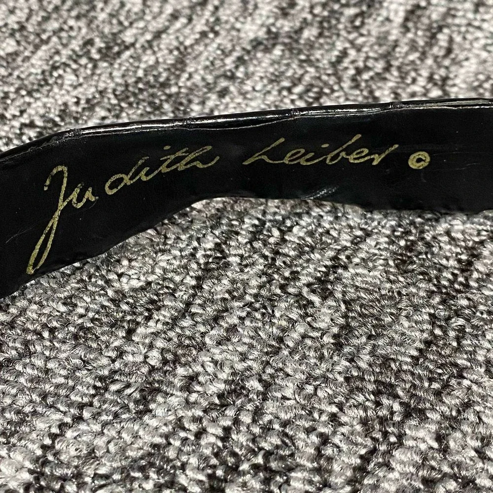 Judith Leiber Crocodile Belt Womens Large Black Gold Ornate Eagle Buckle Vintage